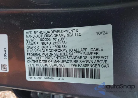 2025 Acura Integra A-Spec Technology z USA, uszkodzony, nr VIN 19UDE4G70SA007865